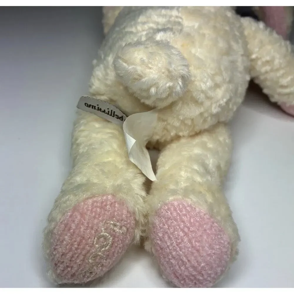 Wendy Bellissimo Love Bunny Plush Pink Cream 8” White Bow Stuffed Animal Rabbit